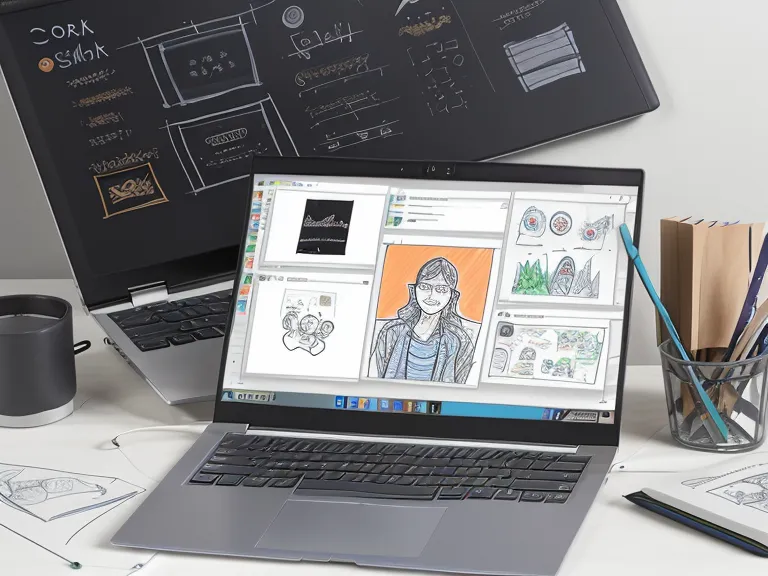 Aufgeschlagenes Notizbuch mit Sketchnotes zu IT-Prozessen neben einem Laptop während eines Online-Meetings.